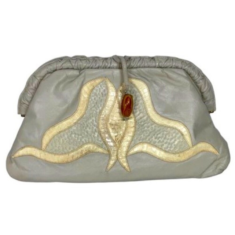 Vintage Grey Real Leather Clutch Bag Boho Eighties‎ Hippie Sexy Party Club